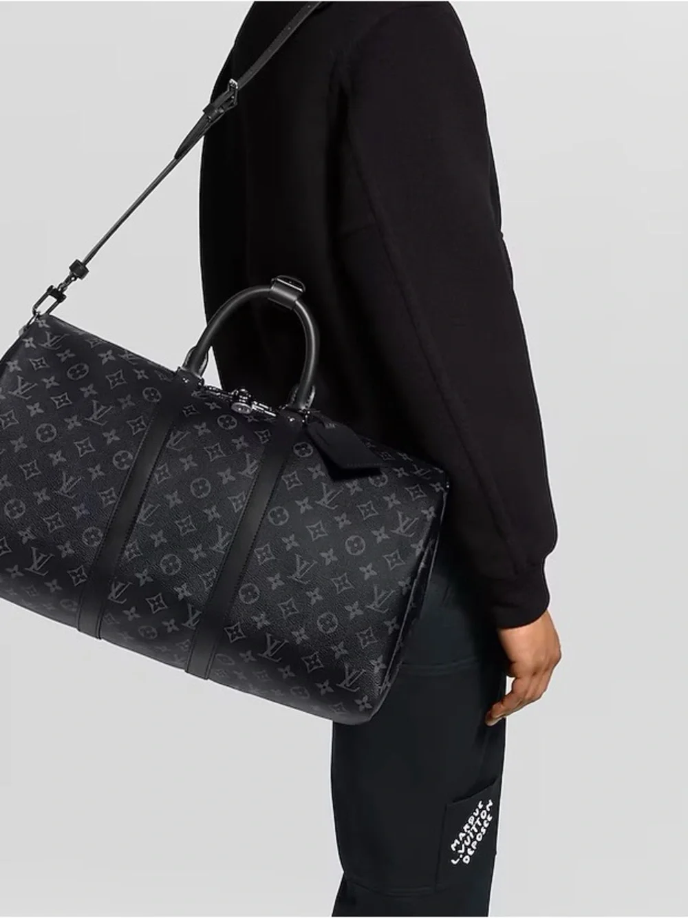 Louis Vuitton Black Monogram Eclipse 45 Keepall Duffel Bag